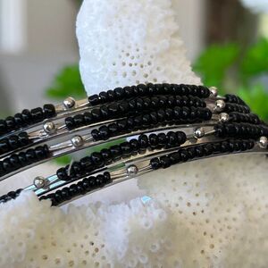 Erica Lyons Silver/Black Seed Bead Set of 5 Bracelets $16ea / 3 for $25